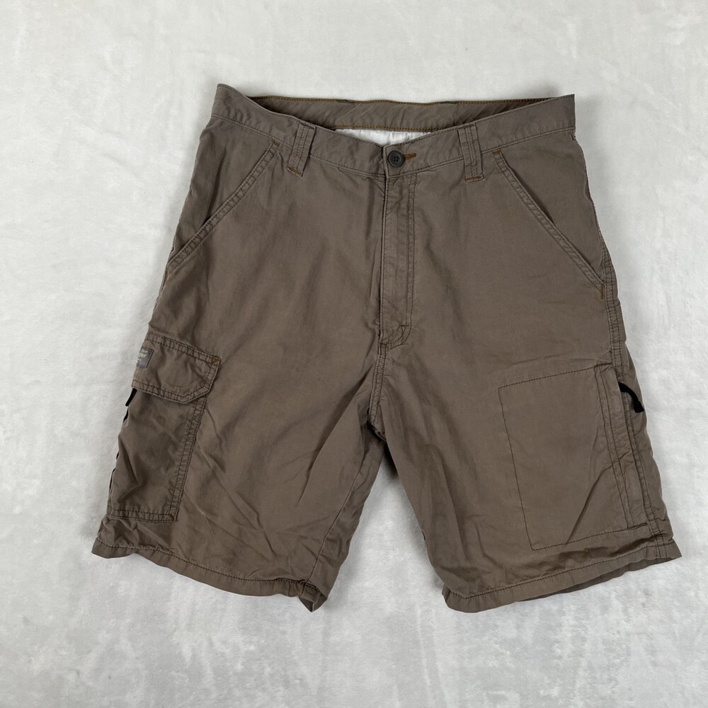 Vintage Wrangler Shorts Mens 32 Brown Cargo Nylon Blend 9 Inseam Utility Y2K